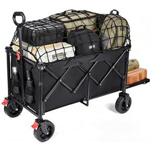 YEAUPE PRO Carrello Spiaggia, Carrello Pieghevole con Ruote 160-240L | Doppi freni ant., ruote grandi, manico regolabile, retro apribile, portata 200kg, outdoor, pesca e campeggio, Ebano
