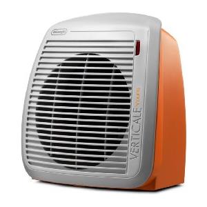 De'Longhi HVY1020 Termoventilatore Verticale Young, Silenzioso e Leggero, Protezione Antigoccia, Maniglia, Dispositivo di Sicurezza, Luce, Protezione Antigelo, Piccole Dimensioni, 2000w,Arancio/Grigio