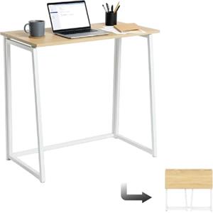 MEUBLE COSY Scrivania per Computer Pieghevole Postazione di Lavoro per Ufficio, Studio, Piccoli Spazi, Facile da Montare, Struttura in Metallo, Rovere e Bianco, 80x44x74cm
