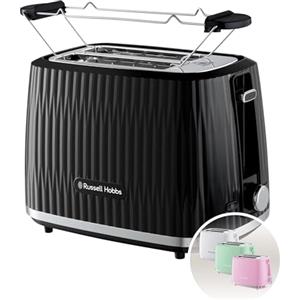 Russell Hobbs Tostapane 2 fette, 6 gradi di doratura, con Pinze, Scongela, Riscalda, Cancella selezione, Vassoio raccogli briciole, Riscalda panini incluso, esterno testurizzato, Eden Nero 27371-56