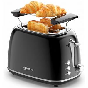 Keenstone Tostapane con pinze Retro a 2 fette, extra larghe in acciaio inox, 6 livelli di doratura, funzioni di riscaldamento e scongelamento; tostapane per toast farciti; Vassoio raccoglibriciole
