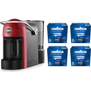 Lavazza A Modo Mio Jolie Evo, Macchina per Caffè Realizzata con 36% di Plastica Riciclata, Macchina Espresso con 64 Capsule Lavazza A Modo Mio Crema e Gusto Classico Incluse, Rossa