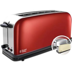 Russell Hobbs Tostapane, 2 Fette, Fessure Extra Larghe, Regolazione Doratura, Funzione Riscalda e Scongela, Acciaio Inossidabile - Colours Flame Red Long Toaster 2 Fette, 21391-56