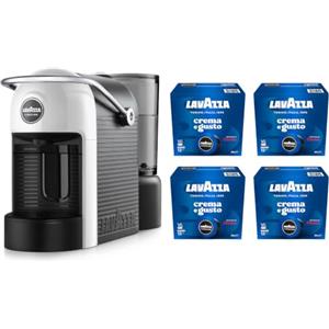 Lavazza, A Modo Mio Jolie Evo, Macchina per Caffè Realizzata con 36% di Plastica Riciclata, Macchina Espresso con 64 Capsule Lavazza A Modo Mio Crema e Gusto Classico Incluse, Bianca