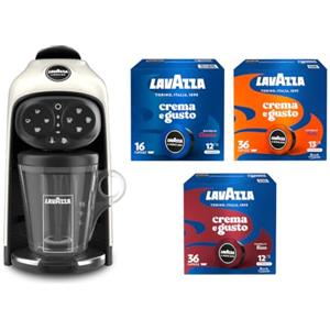 Lavazza, A Modo Mio Macchina per Caffè Deséa White Cream con 88 Capsule Crema e Gusto Assortite, Macchina per Espresso 1500 W, 220-240 V, 50/60 Hz, Capacità Max 10 Capsule di Caffè e 1.1 Litri d'Acqua