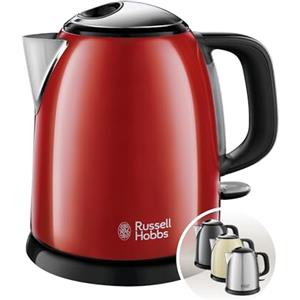 Russell Hobbs Bollitore acqua elettrico, 1 L, 2400 W, Compatto, 3 Tazze, ebollizione rapida, Filtro anticalcare rimovibile e lavabile, Bollitore da viaggio, Acciaio Inox, ColourPlus Rosso 24992-70