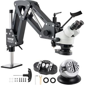 VEVOR Microscopio Multidirezionale con Staffa Molla, Microscopio con Ingrandimento 7X-45X, per Micro Gioielli Intarsiati con Luce LED Anello USB Integrata Morsa a Sfera 360°, per Intarsi Gioielli