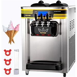 VEVOR Gelatiera da Banco a 3 Gusti, Macchina Commerciale per Gelato Soft da 22-30 L/ora, Gelatiera con Accessori Completi, Utilizzo per Gelato Soft