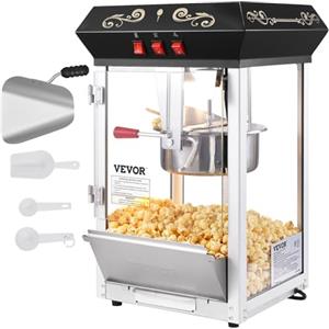 VEVOR Macchina per Popcorn, 390x345x610 mm Macchina Popcorn Elettrico 480W Bollitore 11,23 kg, Produrre Lotto, Macchina per Popcorn da Tavolo, Include 4 Misurini, Macchina Popcorn Stile Cinema, Nero