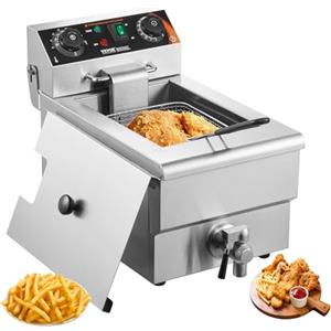 VEVOR Friggitrice Professionale Elettrica 3000W con Cestello, Friggitrice a Olio Singolo in Acciaio Inox 11 L con Controllo Tempo e Temperatura, Protezione Surriscaldamento, Uso Cucina Ristorante