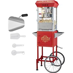 VEVOR Macchina per Popcorn con Carrello 850 W Macchina Popcorn Elettrico Bollitore 0,22 kg per 48 Tazze per Lotto, Macchina per Popcorn dotato di Vetro Temperato, Include 4 Misurini, Stile Cinema