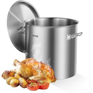 VEVOR Pentola in acciaio inox, 53 quarti, resistente al calore e alla corrosione, con coperchio e maniglia, per grandi gruppi ed eventi