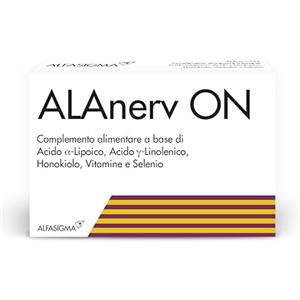 ALFASIGMA Alanerv On, Integratore Alimentare di Acido Alfa-Lipoico e Acido Gamma-Linoleico, Honokiolo, Vitamine e Selenio, per la Protezione delle Cellule dallo Stress Ossidativo, 20 Compresse Deglutibili