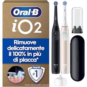 Oral-B iO 2, 2 Spazzolini Elettrici, 2 Testina di Ricambio, Nero e Rosa