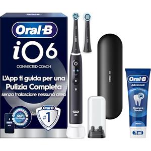 Oral-B iO 6 Spazzolino Elettrico, 2 Testine, Custodia, Dentifricio, Nero