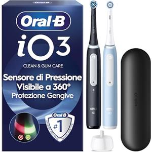 Oral-B iO 3, 2 Spazzolini Elettrici, 2 Testina di Ricambio, Nero e Blu