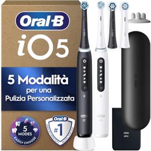 Oral-B iO 5, 2 Spazzolini Elettrici, 4 Testina di Ricambio, Bianco e Nero