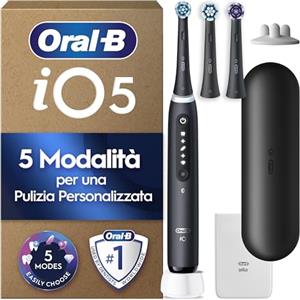 Oral-B iO 5 Spazzolino Elettrico, con 3 Testina di Ricambio, Custodia, Nero