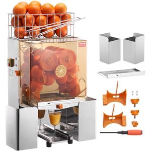 VEVOR Spremiagrumi Elettrico Commerciale 120 W, Estrattore di Succo Alimentazione Automatica con Filtro Estraibile e Secchio Raccolta Buccia per Pompelmo Arancia da Ristorante Caffetteria Bar Feste