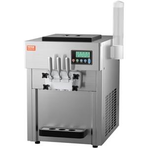 VEVOR Macchina per Gelato Commerciale 21 QT/H Gelato Soft da Banco a 3 Gusti da 1800 W, 2 Tramogge 4 L, 2 Cilindri 1,8 L, Pannello LCD, Preraffreddamento Automatico, per Snack Bar Ristorante