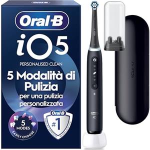 Oral-B iO 5 Spazzolino Elettrico, 1 Testina di Ricambio, Custodia, Nero | 1 Testine di Ricambio per Spazzolino Elettrico, Ricaricabile, Custodia da Viaggio, Gengive Protette, Pulizia Denti Efficace