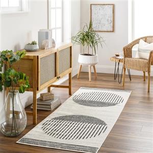 Livabliss ENSO Geometrico Runner Tappeto | Nero, Bianco sporco, Grigio medio | 80x220cm | Corridoio e Cucina | Tessuto a Macchina Polipropilene