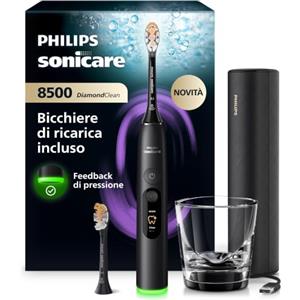 Philips Sonicare Next-Generation DiamondClean 8500 Spazzolino elettrico - con Feedback di pressione, 18 impostazioni, nero, HX8514/12