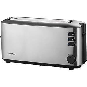 SEVERIN Tostapane Automatico a Fessura Lunga, Tostapane con Scaldapanini Integrato in Acciaio Inox, Funzioni Scongelamento e Riscaldamento, 1000 W, Acciaio Spazzolato/Nero - AT 2515