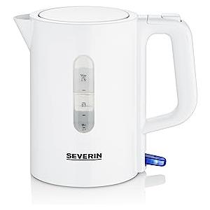 SEVERIN Set Bollitore Elettrico da Viaggio, 0,5 L, Voltaggio Commutabile (115/230 V), Include 2 Tazze in Plastica e 2 Cucchiaini, Bianco - WK 3462