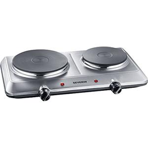 Severin Fornello Elettrico Doppio, 2 Fuochi, 2500 W, da Campeggio, Inox | 2 Piastre da 15 e 18 cm, 1000/1500W, Regolazione Continua, Spia Luminosa, Scocca Acciaio Inox, Argento, mod. 1014