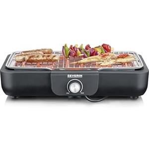 SEVERIN Barbecue Elettrico da Tavolo, 2300 W, Griglia in Acciaio Inox, Uso Interno ed Esterno, Riscaldamento Rapido, Regolazione Temperatura con Termostato, Nero - PG 8554