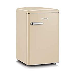 SEVERIN Mini Frigorifero Retrò Crema, 108 Litri, Congelatore 13L, Silenzioso (37 dB), Classe D, Luce LED, Cassetto Veggibox, Maniglie Cromate, Portabottiglie, 55,0 x 61,5 x 89,5 cm - RKS 8833