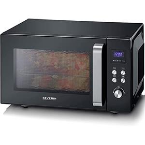 SEVERIN Forno a Microonde 2 in 1 con Grill, 25 Litri, 900W/1000W, 10 Livelli Potenza, 9 Programmi, Fondo Piatto in Ceramica, Cottura 2 Livelli, Libera Installazione, 49,5x41,5x28,8 cm, Nero - MW 7763