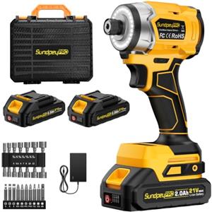 SundpeyPRO 1/4 Avvitatore a Impulsi 320 Nm, Batteria 2 * 2000mAh | Avvitatore ad Impulsi con Caricabatterie, 10 Punte per Avvitatore, Set di 14 Bussole, Anello LED, 4 Velocità, 3 Modalità