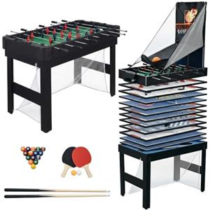 Relaxdays Tavolo da gioco 20 in 1, calcio balilla, biliardo, nero | air hockey, ping-pong, basket, poker