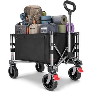 YEAUPE PRO Carrello pieghevole con freno di stazionamento, 70 l, 50 kg, carrello pieghevole in 4 direzioni, manico regolabile in altezza e apertura laterale per giardino, campeggio, spiaggia e