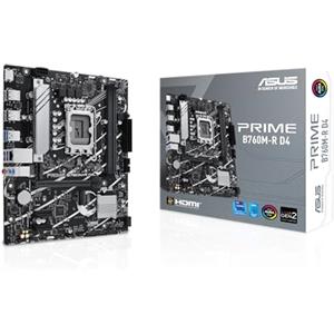 ASUS PRIME B760M-R D4, Scheda Madre Intel mATX, Slot DDR4, Nera | LGA 1700, PCIe 4.0, 2 M.2 slot, Ethernet Realtek 2.5Gb, HDMITM, SATA 6 Gbps, Porta USB Frontale 5Gbps, Aura Sync