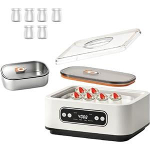 Keltorio Yogurtiera con 6 contenitori in vetro da 180 ml, yogurtiera da 1,6 l, con temperatura e timer, 20 W, 4 programmi preimpostati, spegnimento automatico, display LCD, yogurt per yogurt greco, casa