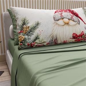 PETTI Artigiani Italiani - Lenzuola in Cotone con Federe in Stampa Digitale di Natale, Lenzuola Natalizie Due Piazze, Completo Letto Matrimoniale Natalizio, Xmas 13 Verde, 100% Made in Italy
