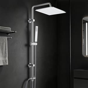 Görbach Colonna Doccia Acciaio Inox senza Miscelatore, soffione 25x25 cm | Colonna Doccia con Asta Doccia Regolabili Compatibile con Fori Esistenti, Set Doccia a Pioggia cromo