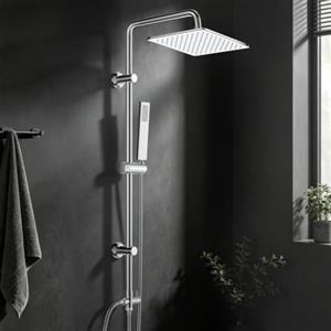 Görbach Colonna Doccia Acciaio Inox senza Miscelatore, soffione 20x20 cm | Colonna Doccia con Asta Doccia Regolabili Compatibile con Fori Esistenti, Set Doccia a Pioggia cromo