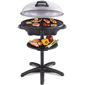Cloer 6789 Barbecue Elettrico da Esterno con Supporto, Termometro Integrato, Rivestimento Antiaderente, 2400 W, Superficie Grill 38,5 x 52,5 cm, Salvaspazio