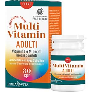 ERBA VITA Multivitamin Adulti 30 compresse integratore alimentare a base di vitamine e minerali e arricchito con alga spirulina con tecnologia Fast/Retard
