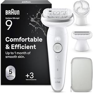 Braun Silk·épil 9 - Epilatore elettrico da donna con pettine rifinito, spazzola esfoliante e custodia, resistente all'acqua, per depilazione, rasatura e taglio, depilazione morbida e duratura, 9-061