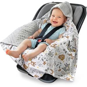 Medi Partners Coperta neonato ovetto Sacco per Passeggino - 100% Cotone universale Blanket 85x85cm fodera protettiva Morbida e Accogliente Passeggini Marsupio (Cervo con grigio Minky)