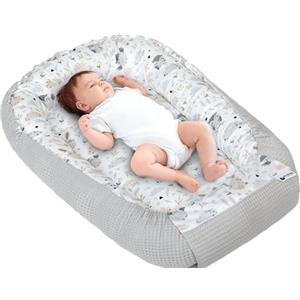 Medi Partners Riduttore Lettino Neonato - 100x60x15 Nido Antisoffoco Neonati Bozzolo Culla per Bebè neonata bilaterale Cuscino 100% Cotone Waffle (Radura con Waffle grigia)