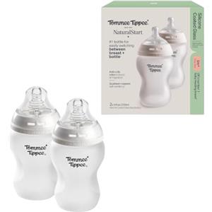 Tommee Tippee Biberon in vetro Natural Start con rivestimento in silicone per l'allattamento fin dalla nascita, 250 ml, confezione da due
