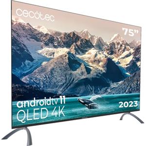 Cecotec Televisore QLED 75" Smart TV Serie V2 VQU20075S. 4K UHD, Android 11, Design senza cornice, MEMC, Dolby Vision e Dolby Atmos, HDR10, Wide Color Gamut, 2 Altoparlanti da 10W, 2023.