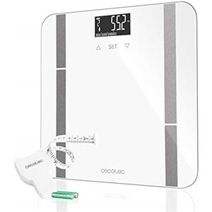 Cecotec Bilancia da Bagno Digitale Surface Precision 9400 Full Healthy. Alta precisione, Piattaforma in Vetro temperato di sicurezza, Schermo LCD, Capacità massima di 180kg, Metro a nastro