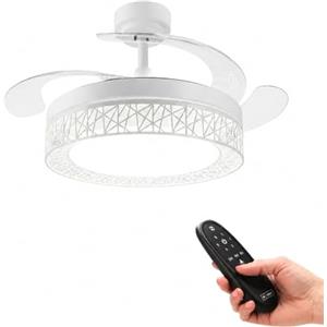 IluminaShop Ventilatore da soffitto con luce LED 66 W con luce CCT regolabile e controllo dell'intensità, motore DC 30 W + luce 36 W, silenzioso, 6 velocità, 4 pale retrattili, timer.